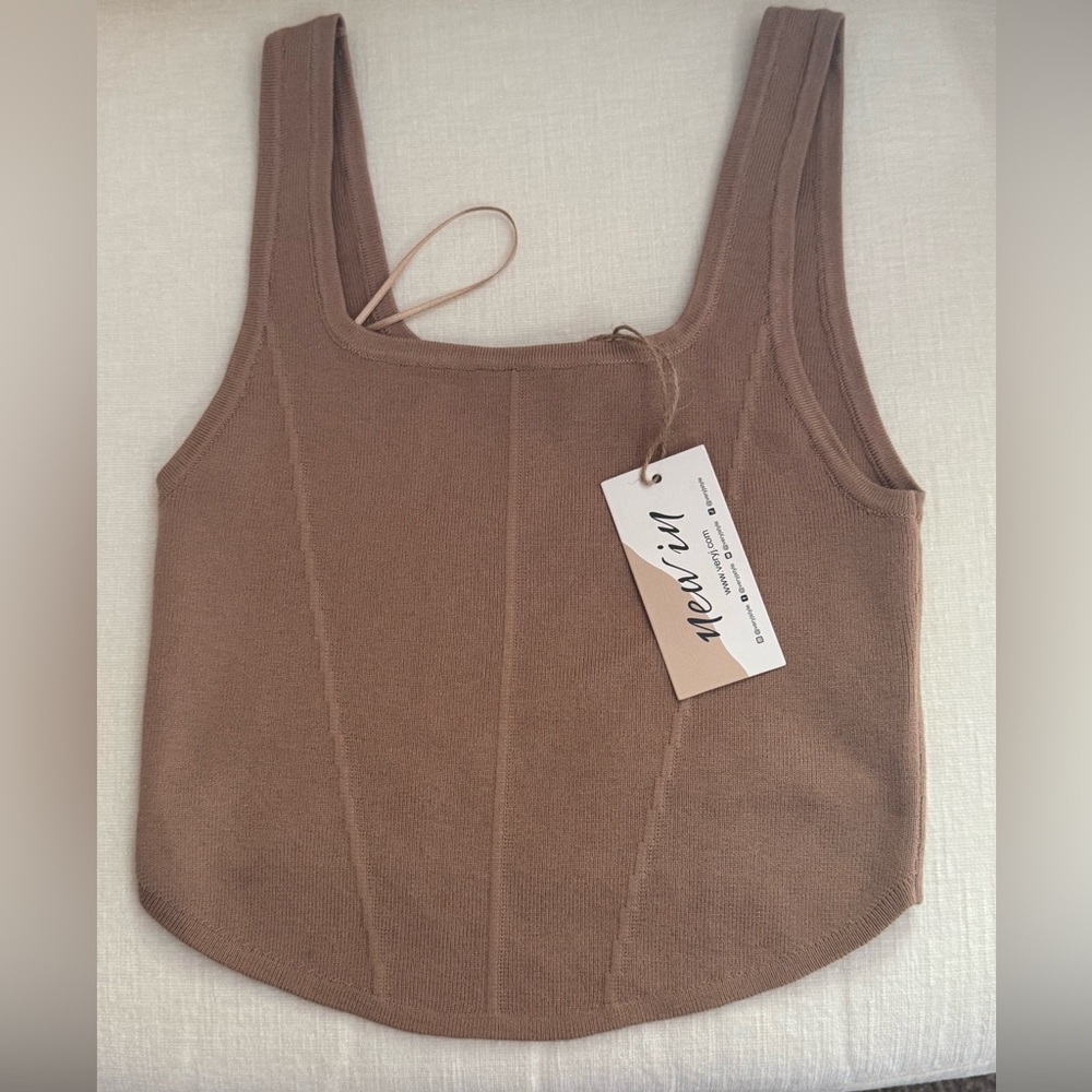 New In Cropped Tank Sculpt Knit Bustier Toasty Taupe NWT